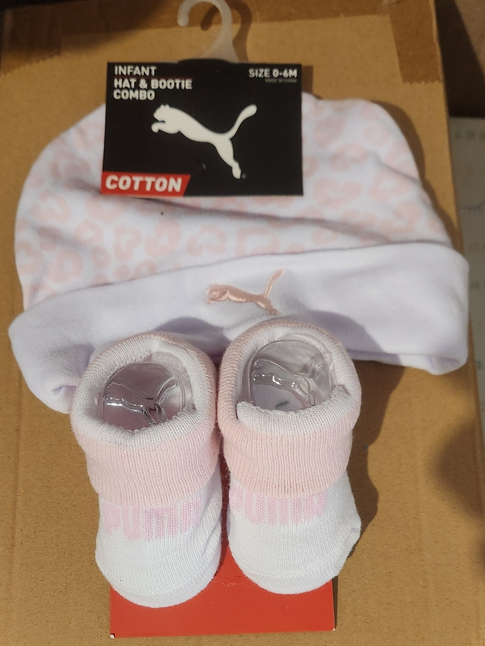 Puma Baby Hat and Booties Set in Pink and White